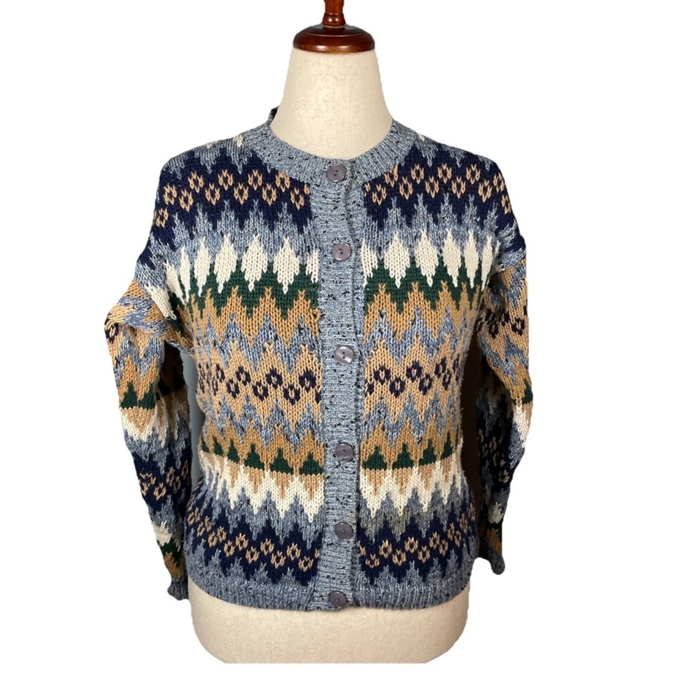 Vintage Ninon de Lenclos Cardigan Sweater Cottagecore Grandma Size Small Cotton